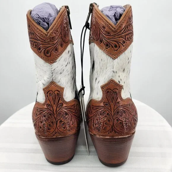 MYRA BAG Silverado Hair On Tooled Leather Shortie Cowboy Boots Size 6-11 NWT - Picture 5 of 13
